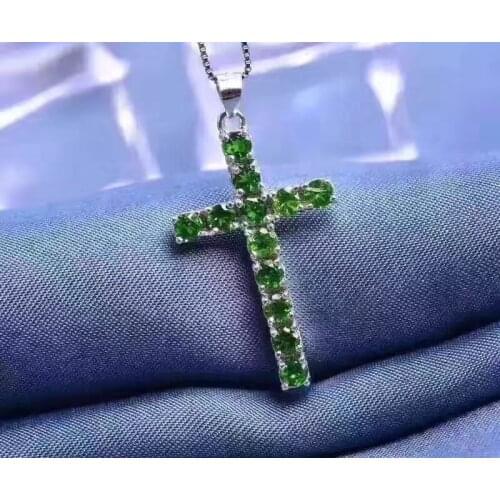 Natural green peridot gem Pendant natural olivine pendant necklace 925 silver Fashion Lucky cross lady girl party gift jewelery
