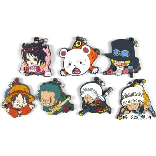 New Arrival One Piece Luffy Ace Nami Sabo Boa Hancock Zoro Chopper Trafalgar Law Japanese Anime rubber keychain strap D165