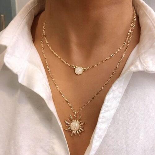 New Product Accessories French Design Sense Multi-layer Sunflower Necklace Women Fashion Opal Clavicle Chain