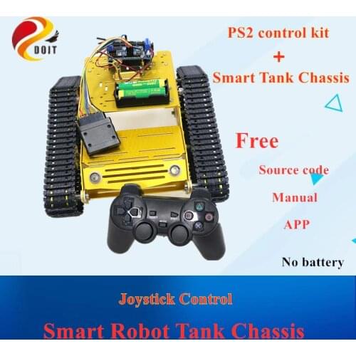 PS2 Joystick Control Smart Robot Tank Chassis with Dual DC 12V Motor+UNO Board+Motor Driver Board for DIY Project Y100