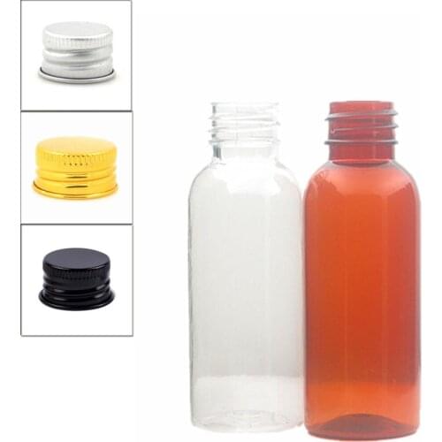 30ml empty Plastic Bottles, clear/amber PET bottle with Lined Aluminum Silver/gold Lid X 10