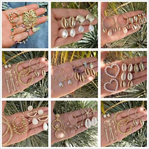 Hot Sale Bohemian Earring Pendant Set Golden Beach Shell Starfish Pearl Earring Pendant Summer Female Jewelry Gift