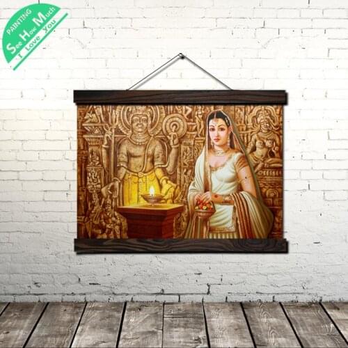 Traditional Woman Modern Wall Art Print Pop Art Picture And Poster Wood Hanging Scroll Canvas Painting Home Decor for Bedroom
