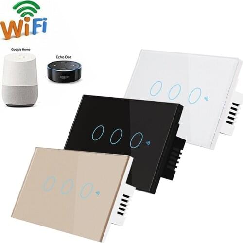 Smart Switch 1-3Gang US Standard WiFi & RF 120 Type Smart Wall Touch Light Switch Smart Home Automation Module Remote Control
