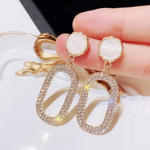 High Quality Hollow Geometric Oval Drop Earrings Female Fashion Inlaid Crystal Beautiful Luxury Wild Earrings Friend Jewelry