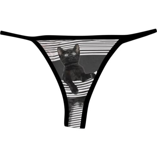 Women Funny Cat Printed Panties Sexy Black Plus size Lingerie G String Thong Underwear Ladies Underpants ropa interior femenina