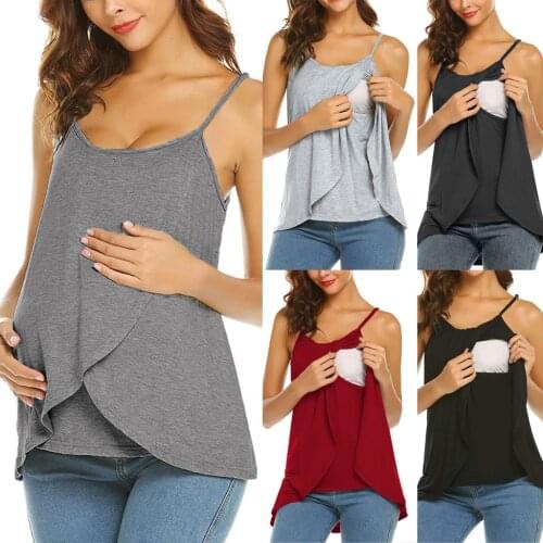 Womens Maternity Nursing Wrap Top Sleeveless Double Layer Solid Cami Tank Top sexy bayan giyim ropa premama embarazadas 2020