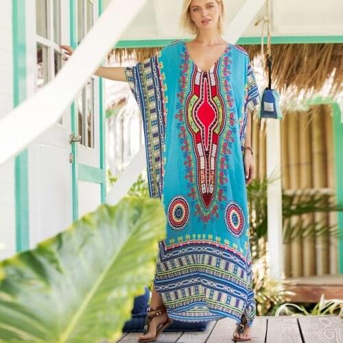 TEELYNN maxi kaftan dresses rayon ethnic floral print beach sundress Side slit boho dress summer loose women dresses vestido