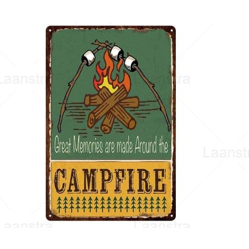 Campfire Tin Plate Retro Color Teenager Room Decor Welcome Mental Sign Rooster Crowing Funny Iron Sheet Poster Home Decoration