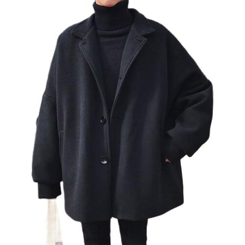 2020 Winter Fashion Wool Overcoat Coat Mens Loose Casual Parkas Trench Black Woolen Blends Cashmere Long Coats Clothes M-2XL