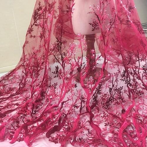 1Yard 3D Flower Sequins Embroidered Lace Fabric Tulle Summer African Fabric For Girls Wedding Dress Sewing Net French Fabric DIY