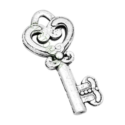 120pcs-Antique Silver Plated 2 Sided Skeleton Key charms 20x9mm