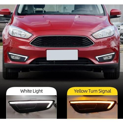 2PCS LED DRL For Ford Focus 2015 2016 2017 2018 Yellow Turn signal daytime running lights fog lamps cover