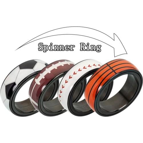 2021 Fashion Basketball Titanium Steel Rotating Ring, Men’s Jewelry, Silver Baseball, Football, Gifts For People Who Love Sports