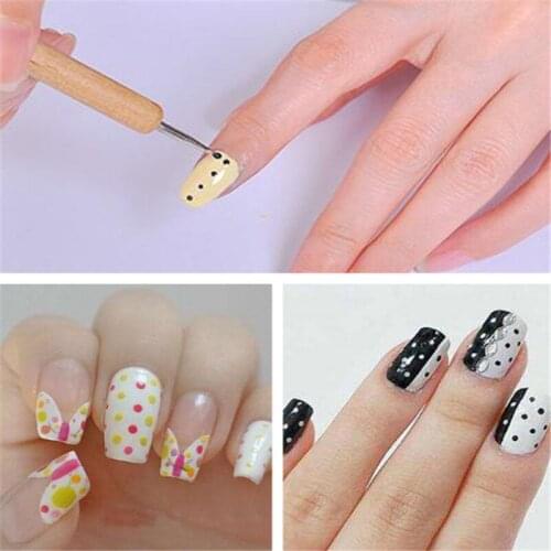 5Pcs 2 Way Wooden Dotting Pen Marbleizing Tool Nail Art Dot Dotting Tools For Nail Art Design Manicure Rhinestone Picker