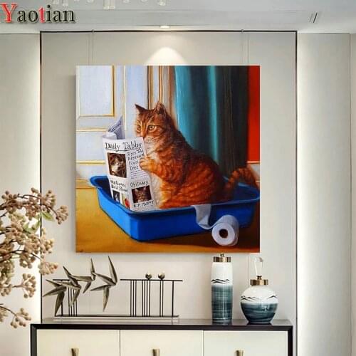 5d diy paint with diamonds paintings mosaic Cat on the toilet picture of rhinestones embroidery diamond mosaic art