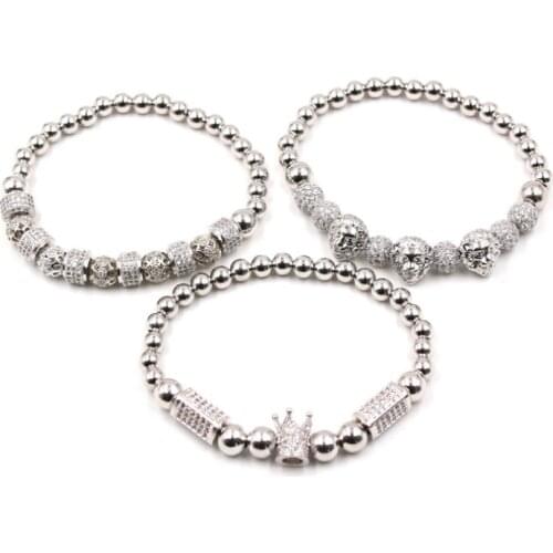 8mm 3set/lot xgh23 silver gold Crown Lion head copper micro pave cz zircon cubic zirconia Bracelet adjusted Charm Bangles
