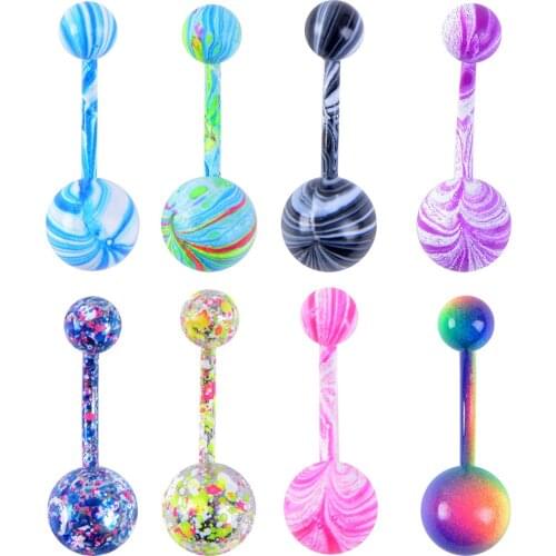 Alisouy 8 color Trendy belly button rings Surgical Steel Navel Bar Piercing Sexy Body Jewelry navel piercing for women Navel