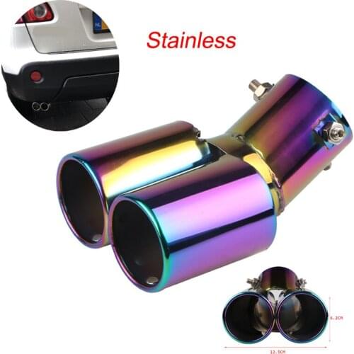 Car Dual Outlet Car Exhaust Tip Stainless Steel Slant Rolled Edge Auto Muffler Silencer Universal Car Exterior Supplies