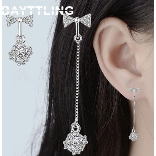 BAYTTLING 925 Sterling Silver 58MM Fine Shiny CZ Zircon Square Drop Earrings For Woman Lady Fashion Christmas Party Jewelry Gift