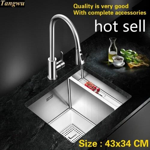Free shipping Household individuality kitchen manual sink single trough 304 food-grade stainless steel fashion hot sell 43x34 CM