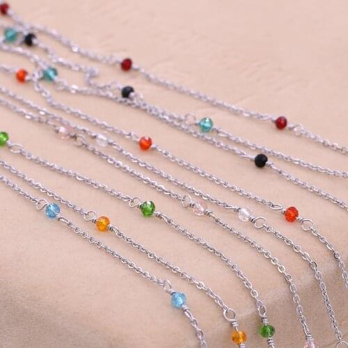 1 Meter Handmade Stainless Steel Chain Crystal Beads Chains for Jewelry Making DIY Necklace Bracelet Anklet Accessories