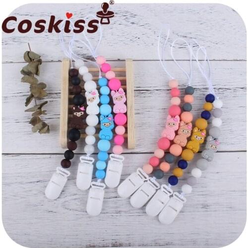 Coskiss Baby Pacifier Clip Chain Silicone Cute Sheep Animal Beads Pacifier Chain Chew Baby Teether Toys Dummy Nipple Holder