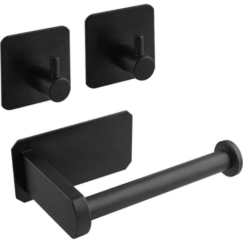 GTBL Toilet Paper Holder - Black Adhesive Toilet Paper Holder with 2 Hooks, Inside Accessories for RV, Campers, Bathroom