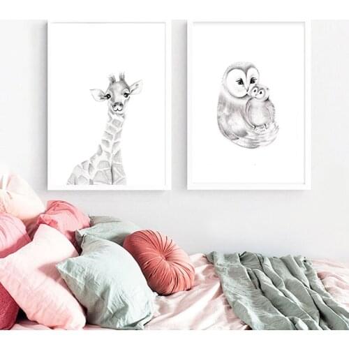 Baby Nursery Wall Art Canvas Poster Print Cartoon Giraffe owl Painting Nordic Kids Decoration Picture Children Bedroom Decor