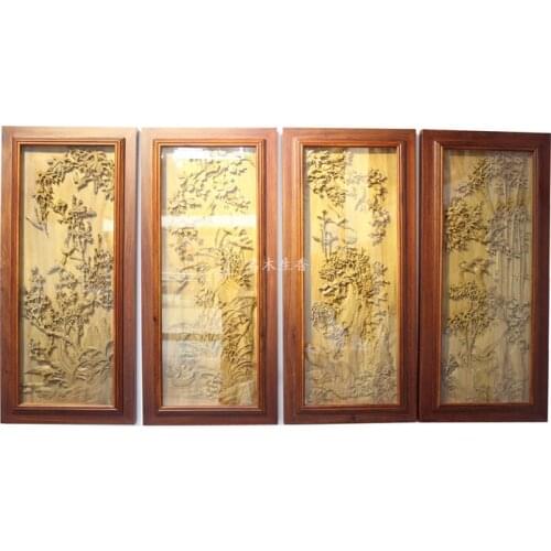 Dongyang wood carving plaque hanging boutique cross screen pendant Chinese screen background sijihua partition four