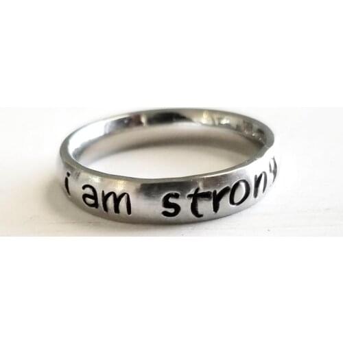 I Am Srong Awareness Ring Suicide Depression Awareness Pause Ring Inspiration Jewelry Strength for Women YLQ7306