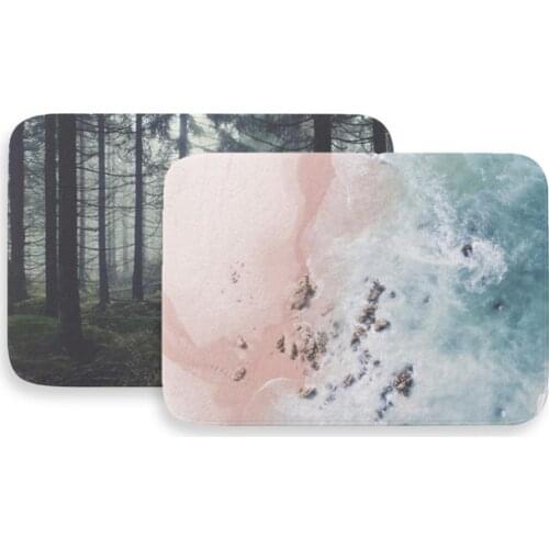 Forest Mountain Sea Print Rectangle Mat 40*60cm Flannel Anti-Slip Entrance Doormat Washable Floor Carpet Home Bathroom Decor