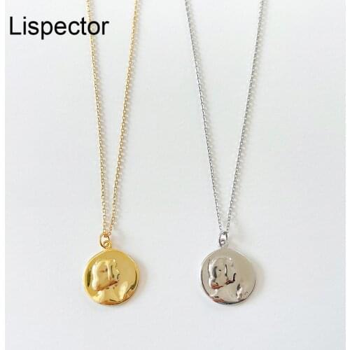 Lispector 925 Sterling Silver Simple Abstract Portrait Pendant Necklace for Women Minimalist Coin Necklaces Matching Jewelry
