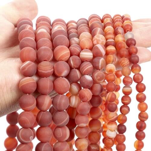 Frosted Orange Stripe Agates Natural Stone Beads Round Spacer Loose Bead For Jewelry Making DIY Bracelets Necklace 4/6/8/10/12MM