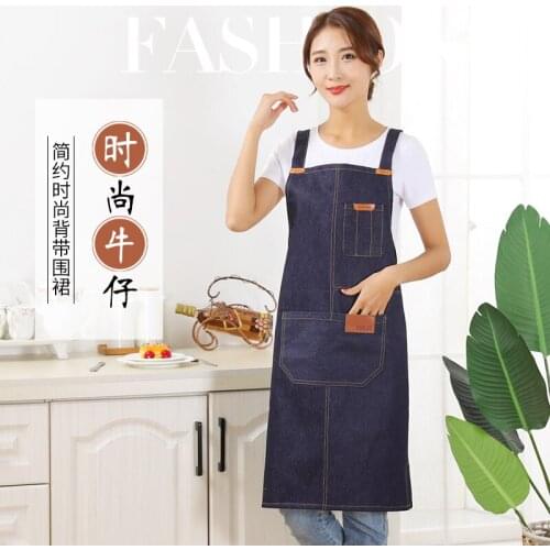 Korean fashion simple fashion denim apron home kitchen cooking oil-proof anti-fouling waist