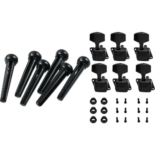 Acoustic Guitar Bridge Pins Saddle Nut Parts with 6Pcs String Tuning Pegs Machine Heads Tuners