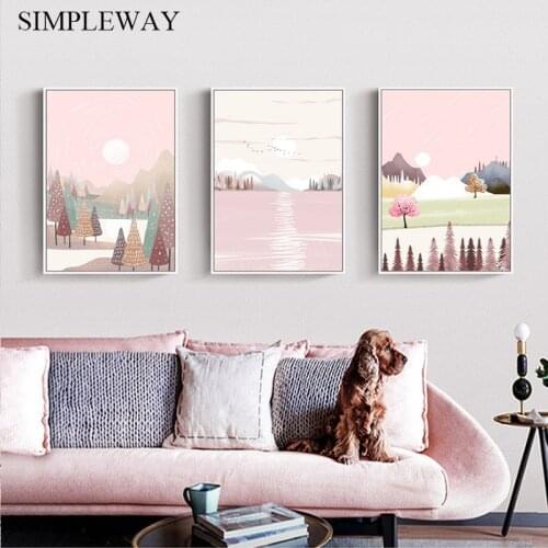 Pink ins Indie Pop Style Landscape Picture Wall Art Canvas Poster and Print Nordic Decoration Painting Modern Living Room Decor