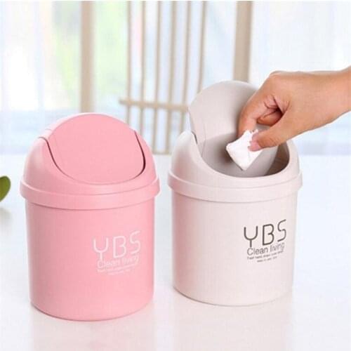 Mini Desktop Waste Bin Plastic Small Trash Can Household Bins Desk Storage Bucket Office Supplies Desk Lid Waste Trash Can
