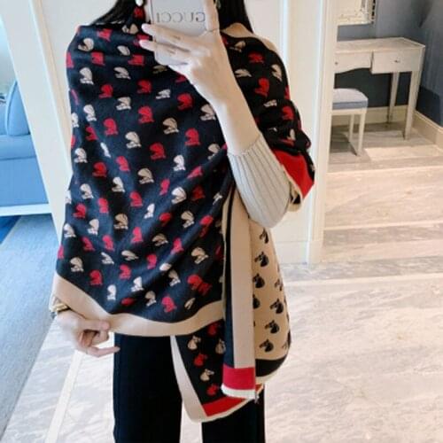 2020 New Autumn Womens Scarf Warm And Thick Cashmere Bandana Double Side Animal Scan Shawl Luxury Brand Female Hair Scarf