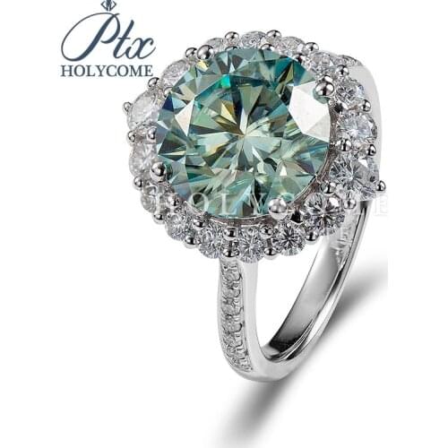 New Flower design 14k gold blue green round and white moissanite diamond ring jewelry кольца браслеты ьги с зеленным камнем