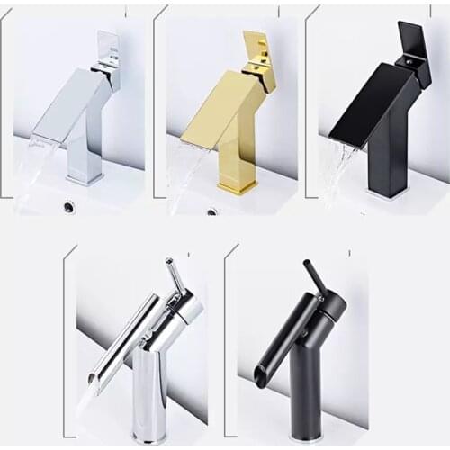 New Square Black Bathroom sink Faucet Brass Basin Mixer Bathroom Accessories Tap Chrome Bathroom Cold and Hot Basin Mixer Tap