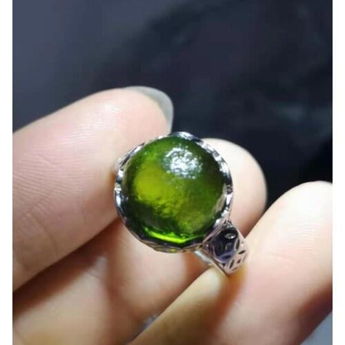 Charming A++++ 100% Natural Moldavite 1pc Green aerolites Czech Crystal 925 silver Grinding Meteorite ring