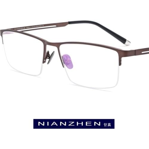 Pure Titanium Eyeglasses Frame Men Square Myopia Optical Semi Rimless Eye Glasses for Men Vintage Retro Half Eyewear FONEX 1181