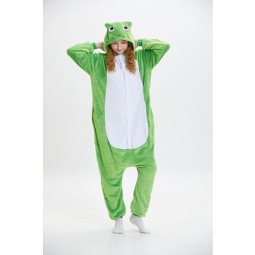 Frog Onesie Animal Cartoon Pajama Adult Women Girl Kigurumis Sleepwear Flannel Soft Warm Winter Overall Festival Party Suit
