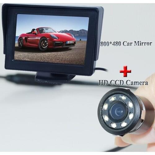 Plastic shell materia 8 led car reversing camera hd ccd image lens +sperior car rear monitor 2 in 1 apply into types of cars