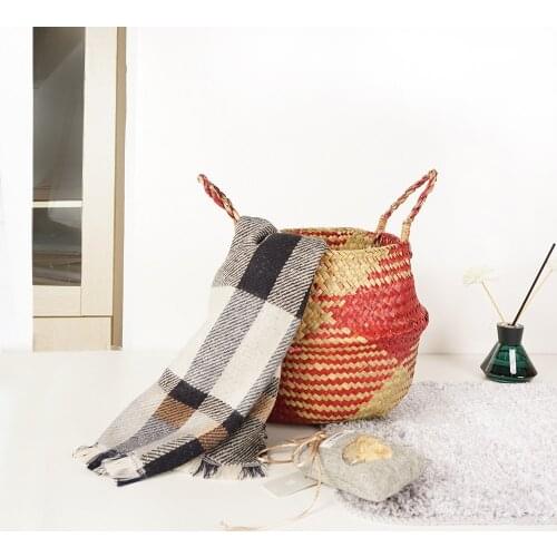 Folding Sundries Seagrass Storage Basket Rattan Wicker Household Sundries Toys Dirty Laundry Cloth basket Plant flower Basket