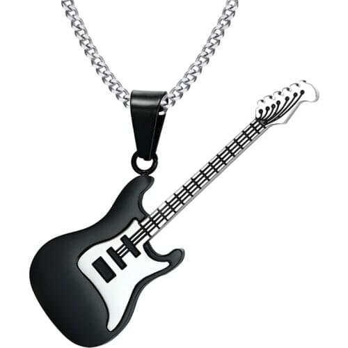 Premium Quality Stainless Steel Personallity&UniqueGuitar Pendant Necklace Silver Black Gold-colors Fashion Punk Chain Necklace