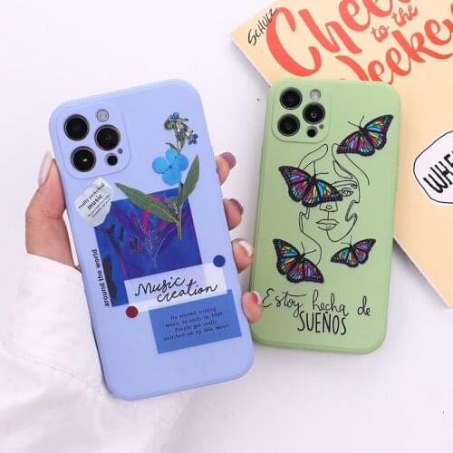 Butterfly Flowers Liquid Silicone Comfort Phone Case For iPhone 11 12 Pro Max Mini X XR XS 7 8 Plus Soft Shockproof Cover Shell