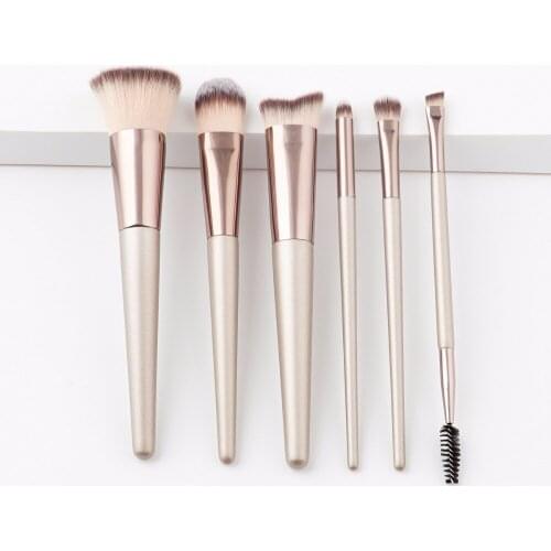 Professional Cosmetics Makeup Brush 6pcs/set Champagne Gold Wood Handle Cosmetics Foundation Contour Make Up Brush Tools Kits