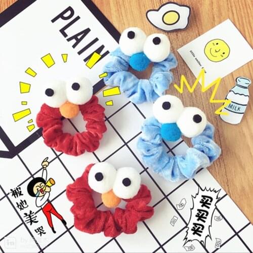 1pcs Fashion Novelty Scrunchie Headband Sesame Street Hair Rope Big Eyes Cartoon HairTie Cute Hairband Hair Accessories Headwear